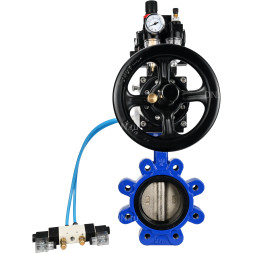 Затвор дисковый поворотный WBV1616E-2W-Fb-H Ду150 Ру16 LUG корпус - чугун QT450, диск - чугун QT450, уплотнение - EPDM, с пневмоприводом PA-DA-105-1, пневмораспределителем 4V320-08 AC220V, БКВ APL-410N EX и БПВ AFC2000