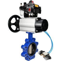 Затвор дисковый поворотный WBV1616E-2W-Fb-H Ду150 Ру16 LUG корпус - чугун QT450, диск - чугун QT450, уплотнение - EPDM, с пневмоприводом PA-DA-105-1, пневмораспределителем 4V320-08 AC220V, БКВ APL-410N EX и БПВ AFC2000