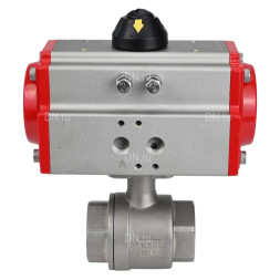Кран шаровой BV3232P(2pc)-FP-T-ISO-H Ду10 Ру63 полнопроходной двухходовой, нержавеющая сталь 316, внутренняя резьба, уплотнение - PTFE, с пневмоприводом двойного действия PA-DA-052