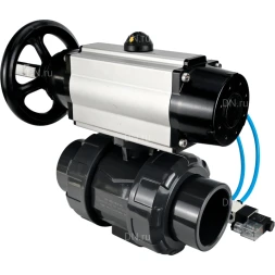 Кран шаровой BV4242E-FP-GRM-ISO Дн20 Ру10 полнопроходной, корпус - НПВХ, шар - НПВХ, уплотнение - EPDM, с пневмоприводом PA-DA-105-1 и пневмораспределителем 4V320-08 AC220V