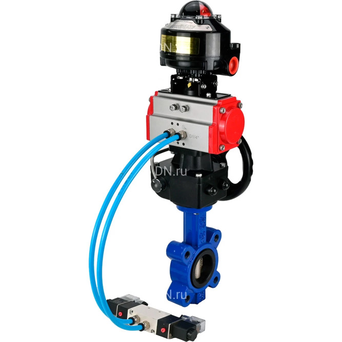 Затвор дисковый поворотный WBV1616E-2W-Fb-H Ду50 Ру16 LUG, корпус - чугун QT450, диск - чугун QT450, уплотнение - EPDM, с пневмоприводом PA-DA-065, пневмораспределителем 4M320-10 AC220V, ручным дублером MON1-250-T26-ISO и БКВ APL-510N EX в Барнауле