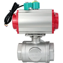 Кран шаровой BV3232P(4pc)-SP-3WL-T-ISO-H Ду50 Ру63 стандартнопроходной L-тип, внутренняя резьба, корпус - нержавеющая сталь 316, уплотнение - PTFE, пневмопривод PA-DA-065, пневмораспределитель 4M310-08 AC220V и магнитным переключателем ALS200D