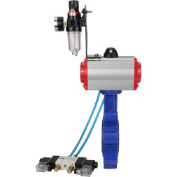 Затвор дисковый поворотный WBV1631E-2W-Fb-H Ду100 Ру16 LUG корпус - чугун QT450, диск - нержавеющая сталь 304, уплотнение - EPDM, с пневмоприводом PA-SA-130, пневмораспределителем 4V320-10 AC220V и БПВ AFC2000