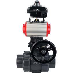 Кран шаровой BV4242E-FP-GRM-ISO Дн65 Ру10 полнопроходной, корпус - НПВХ, шар - НПВХ, уплотнение - EPDM, с пневмоприводом PA-DA-065, пневмораспределителем 4M310-08 AC220V, ручным дублером MON1-250-T26-ISO и БКВ APL-410N EX