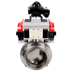 Затвор дисковый поворотный кламповый WBV3131S-2W-C-H Ду25 Ру10 корпус - пищевая нержавеющая сталь 304, уплотнение – Silicon, с пневмоприводом PA-SA-065, пневмораспределителем 4V320-10 AC220V и БКВ APL-210N