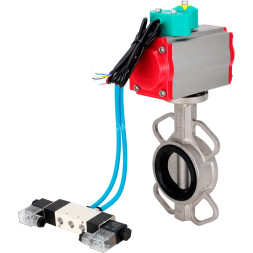 Затвор дисковый поворотный WBV3131E-2W-Fb-H Ду150 Ру16 корпус - нержавеющая сталь 304, диск - нержавеющая сталь 304, уплотнение - EPDM, с пневмоприводом PA-DA-105, пневмораспределителем 4V320-08 AC220V и магнитным переключателем ALS200D