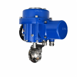 Затвор дисковый поворотный WBV3131S-2W-C-H Ду65 Ру10 кламповый, корпус - пищевая нержавеющая сталь 304, уплотнение - Silicon, с электроприводом QT-N-005M-O2-220VAC-У1 с моментной муфтой и штурвалом
