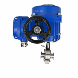 Затвор дисковый поворотный WBV3131S-2W-C-H Ду65 Ру10 кламповый, корпус - пищевая нержавеющая сталь 304, уплотнение - Silicon, с электроприводом QT-N-005M-O2-220VAC-У1 с моментной муфтой и штурвалом