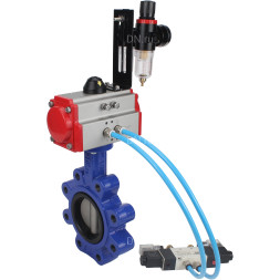 Затвор дисковый поворотный WBV1631E-2W-Fb-H Ду125 Ру16 LUG корпус - чугун QT450, диск - нержавеющая сталь 304, уплотнение - EPDM, с пневмоприводом PA-SA-140, пневмораспределителем 4V320-10 AC220V и БПВ AFC2000
