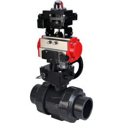 Кран шаровой BV4242E-FP-GRM-ISO Дн80 Ру10 полнопроходной, корпус - НПВХ, шар - НПВХ, уплотнение - EPDM, с пневмоприводом PA-DA-065, пневмораспределителем 4M310-08 AC220V, ручным дублером MON1-250-T26-ISO и БКВ APL-410N EX