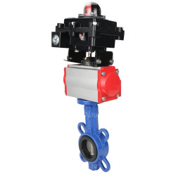Затвор дисковый поворотный WBV1413E-2W-Fb-H Ду40 Ру16, корпус - чугун GGG50, диск - чугун GGG40, уплотнение - EPDM, с пневмоприводом PA-SA-083 с возвратными пружинами, пневмораспределителем 4M310-08 DC24V, БКВ APL-410N EX