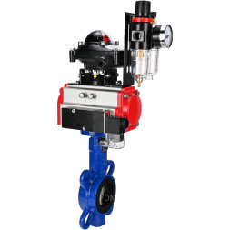 Затвор дисковый поворотный WBV1432N-2W-Fb-H Ду125 Ру16, корпус - чугун GGG50, диск - нержавеющая сталь 316L, уплотнение - NBR, с пневмоприводом PA-SA-140, пневмораспределителем 4M310-08 DC24V, БКВ APL-210N, БПВ AFC2000