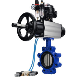 Затвор дисковый поворотный WBV1631E-2W-Fb-H Ду125 Ру16 LUG корпус - чугун QT450, диск - нержавеющая сталь 304, уплотнение - EPDM, с пневмоприводом PA-DA-105-1, пневмораспределителем 4V320-08 AC220V, БКВ APL-510N EX и БПВ AFC2000