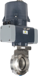 Затвор дисковый поворотный WBV3131E-2W-C-H Ду80 Ру10 кламповый, корпус - пищевая нержавеющая сталь AISI 304, диск - нержавеющая сталь AISI 304, уплотнение - EPDM, с электроприводом четвертьоборотным QTSA-N-003EM-O0-220VAC с пружинным возвратом