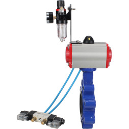Затвор дисковый поворотный WBV1616E-2W-Fb-H Ду125 Ру16 LUG корпус - чугун QT450, диск - чугун QT450, уплотнение - EPDM, с пневмоприводом PA-DA-105, пневмораспределителем 4V320-08 AC220V и БПВ AFC2000