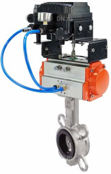 Затвор дисковый поворотный WBV3232N-2W-Fb-H Ду250 Ру16, корпус - нержавеющая сталь 316L, диск - нержавеющая сталь 316L, уплотнение - NBR, с пневмоприводом PA-DA-140 и с электропневматическим поворотным позиционером YT-1000RSN без обратной связи