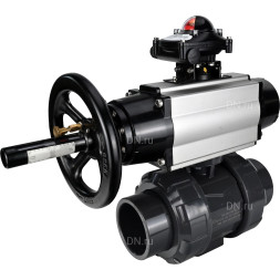 Кран шаровой BV4242E-FP-GRM-ISO Дн80 Ру10 полнопроходной, корпус - НПВХ, шар - НПВХ, уплотнение - EPDM, с пневмоприводом PA-DA-105-1 и БКВ APL-210N