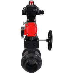 Кран шаровой BV4242E-FP-GRM-ISO Дн100 Ру10 полнопроходной, корпус - НПВХ, шар - НПВХ, уплотнение - EPDM, с пневмоприводом PA-DA-065, пневмораспределителем 4M310-08 AC220V, ручным дублером MON1-250-T26-ISO и БКВ APL-410N EX