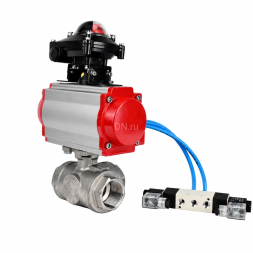 Кран шаровой BV3232P(4pc)-SP-3WL-T-ISO-H WDVF Ду65 Ру40 стандартнопроходной, 3-ходовой L-тип, внутренняя резьба, нержавеющая сталь AISI 316, PTFE, с пневмоприводом PA-SA-140, пневмораспределителем 4V320-08 AC220V и БКВ APL-210N