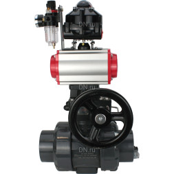 Кран шаровой BV4242E-FP-GRM-ISO Дн65 Ру10 полнопроходной, корпус - НПВХ, шар - НПВХ, уплотнение - EPDM, с пневмоприводом PA-DA-065, пневмораспределителем 4V320-08 AC220V, ручным дублером MON1-250-T26-ISO, БКВ APL-510N EX и БПВ AFC2000