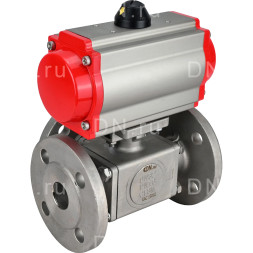 Кран шаровой BV3232P(4pc)-FP-3WL-F Ду40 Ру16 полнопроходной трехходовой, фланцевый, корпус - нержавеющая сталь SS316, с пневмоприводом PA-SA-105 с возвратными пружинами