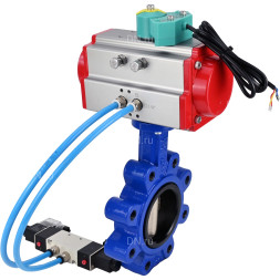 Затвор дисковый поворотный WBV1616E-2W-Fb-H Ду65 Ру16 LUG корпус - чугун QT450, диск - чугун QT450, уплотнение - EPDM, с пневмоприводом PA-DA-065, пневмораспределителем 4V320-08 AC220V и магнитным переключателем ALS200D