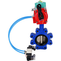 Затвор дисковый поворотный WBV1616E-2W-Fb-H Ду65 Ру16 LUG корпус - чугун QT450, диск - чугун QT450, уплотнение - EPDM, с пневмоприводом PA-DA-065, пневмораспределителем 4V320-08 AC220V и магнитным переключателем ALS200D