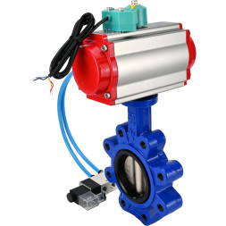 Затвор дисковый поворотный WBV1616E-2W-Fb-H Ду65 Ру16 LUG корпус - чугун QT450, диск - чугун QT450, уплотнение - EPDM, с пневмоприводом PA-DA-065, пневмораспределителем 4V320-08 AC220V и магнитным переключателем ALS200D