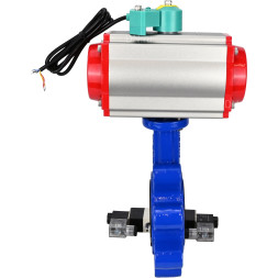 Затвор дисковый поворотный WBV1616E-2W-Fb-H Ду65 Ру16 LUG корпус - чугун QT450, диск - чугун QT450, уплотнение - EPDM, с пневмоприводом PA-DA-065, пневмораспределителем 4V320-08 AC220V и магнитным переключателем ALS200D