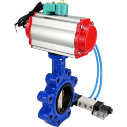 Затвор дисковый поворотный WBV1616E-2W-Fb-H Ду65 Ру16 LUG корпус - чугун QT450, диск - чугун QT450, уплотнение - EPDM, с пневмоприводом PA-DA-065, пневмораспределителем 4V320-08 AC220V и магнитным переключателем ALS200D
