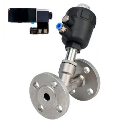 Клапан отсечной пневматический VSP3241P-F-1PNC Ду65 Ру25, корпус - нержавеющая сталь CF8M (AISI 316), корпус привода - пластик, 8-Ø18, с пневмораспределителем 3VM210-08-NC AC220V