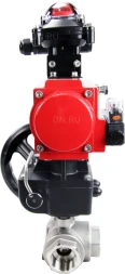 Кран шаровой BV3232P(4pc)-SP-3WL-T-ISO-H Ду20 Ру63 стандартнопроходной трехходовой L-тип, нерж. сталь SS316, внутренняя резьба, PTFE, пн.приводом PA-DA-065, пн.распределителем 4M310-08 AC220V, БКВ APL-210N и ручным дублером MON1-250-T26-ISO