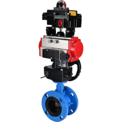 Затвор дисковый поворотный WBV1313E-2W-F-H Ду200 Ру16 фланцевый, корпус - чугун GGG40, диск - чугун GGG40, EPDM, с пневмоприводом PA-DA-140, пневмораспределителем 4M310-08 DC24V, БКВ APL-410N EX и ручным дублером MON2-450-T28-ISO