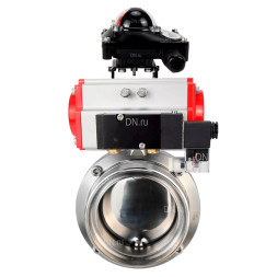 Затвор дисковый поворотный WBV3131E-2W-T-H Ду32 Ру10 резьбовой, пищевая нержавеющая сталь 304, уплотнение – EPDM, с пневмоприводом PA-DA-065, пневмораспределителем 4M310-08 DC24V и БКВ APL-210N