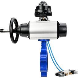 Затвор дисковый поворотный WBV1631E-2W-Fb-H Ду125 Ру16 LUG корпус - чугун QT450, диск - нержавеющая сталь 304, уплотнение - EPDM, с пневмоприводом PA-DA-105-1, пневмораспределителем 4V320-10 AC220V и БКВ APL-510N EX