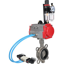 Затвор дисковый поворотный WBV3131E-2W-Fb-H Ду50 Ру16 межфланцевый, корпус - нержавеющая сталь 304, диск - нержавеющая сталь 304, уплотнение - EPDM, с пневмоприводом PA-SA-083, пневмораспределителем 4M320-08 AC220V, БПВ AFC2000