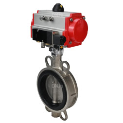 Затвор дисковый поворотный WBV3232N-2W-Fb-H Ду125 Ру16, корпус - нержавеющая сталь 316L, диск - нержавеющая сталь 316L, уплотнение - NBR, с пневмоприводом PA-SA-130 и пневмораспределителем 4M310-08 DC24V