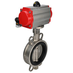 Затвор дисковый поворотный WBV3232N-2W-Fb-H Ду125 Ру16, корпус - нержавеющая сталь 316L, диск - нержавеющая сталь 316L, уплотнение - NBR, с пневмоприводом PA-SA-130 и пневмораспределителем 4M310-08 DC24V