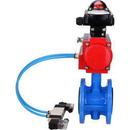 Затвор дисковый поворотный WBV1313E-2W-F-H Ду200 Ру16 фланцевый, корпус - чугун GGG40, диск - чугун GGG40, уплотнение - EPDM, с пневмоприводом PA-DA-140, пневмораспределителем 4V320-10 AC220V и БКВ APL-210N