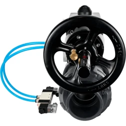 Кран шаровой BV4242E-FP-GRM-ISO Дн65 Ру10 полнопроходной, корпус - НПВХ, шар - НПВХ, уплотнение - EPDM, с пневмоприводом PA-DA-105-1 и пневмораспределителем 4V320-08 AC220V