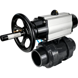 Кран шаровой BV4242E-FP-GRM-ISO Дн65 Ру10 полнопроходной, корпус - НПВХ, шар - НПВХ, уплотнение - EPDM, с пневмоприводом PA-DA-105-1 и пневмораспределителем 4V320-08 AC220V