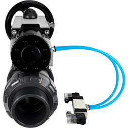 Кран шаровой BV4242E-FP-GRM-ISO Дн65 Ру10 полнопроходной, корпус - НПВХ, шар - НПВХ, уплотнение - EPDM, с пневмоприводом PA-DA-105-1 и пневмораспределителем 4V320-08 AC220V