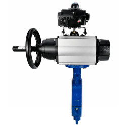Затвор дисковый поворотный WBV3434Pf-2W-Fb-R Ду200 Ру16, корпус - углеродистая сталь WCB, диск - углеродистая сталь WCB, футерованный PTFE, уплотнение - PTFE, с пневмоприводом PA-DA-105-1, пневмораспределителем 4M310-08 DC24V и БКВ APL-410N EX