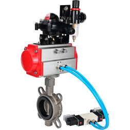 Затвор дисковый поворотный WBV3131N-2W-Fb-H Ду100 Ру16, корпус - нержавеющая сталь 304, диск - нержавеющая сталь 304, уплотнение - NBR, с пневмоприводом PA-SA-130, пневмораспределителем 4M320-08 AC220V, БКВ APL-210N и БПВ AFC2000