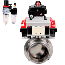 Затвор дисковый поворотный кламповый WBV3131S-2W-C-H Ду20 Ру10 корпус - пищевая нержавеющая сталь 304, уплотнение – Silicon, с пневмоприводом PA-SA-065, пневмораспределителем 4V320-10 AC220V, БКВ APL-410N EX и БПВ AFC2000