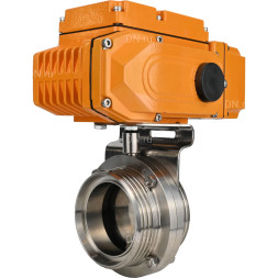 Затвор дисковый поворотный WBV3131E-2W-T-H Ду25 Ру10 резьбовой, корпус - пищевая нержавеющая сталь 304, уплотнение - EPDM, с электроприводом QT-N-005EM-A1-220VAC-У1 c датчиком обратной связи и входным управляющим сигналом 4-20мА HARK