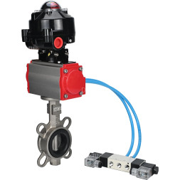 Затвор дисковый поворотный WBV3232N-2W-Fb-H Ду150 Ру16, корпус - нержавеющая сталь 316L, диск - нержавеющая сталь 316L, уплотнение - NBR, с пневмоприводом PA-DA-130, пневмораспределителем 4V320-08 AC220V и БКВ APL-510N EX