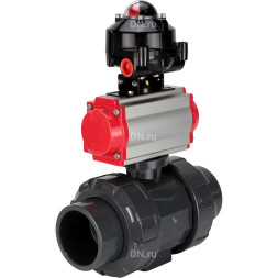 Кран шаровой BV4242E-FP-GRM-ISO Дн20 Ру10 полнопроходной, корпус - НПВХ, шар - НПВХ, уплотнение - EPDM, с пневмоприводом PA-DA-052 и БКВ APL-510N EX