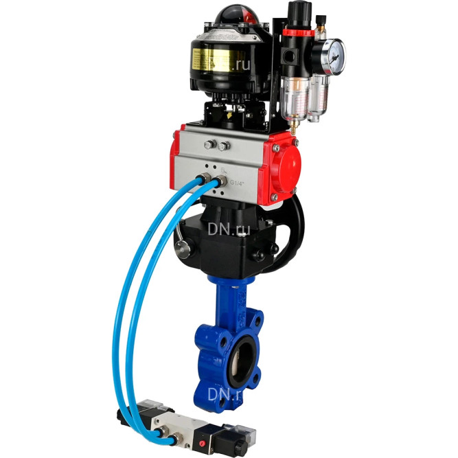 Затвор дисковый поворотный WBV1616E-2W-Fb-H Ду50 Ру16 LUG, корпус - чугун, диск - чугун, уплотнение - EPDM, с пневмоприводом PA-DA-065, пневмораспределителем 4M320-10 AC220V, ручным дублером MON1-250-T26-ISO, БКВ APL-510N EX и БПВ AFC2000 в Барнауле