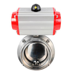 Затвор дисковый поворотный WBV3131S-2W-T-H Ду15 Ру10 резьбовой, пищевая нержавеющая сталь 304, уплотнение – Silicon, с пневмоприводом PA-DA-052 двойного действия